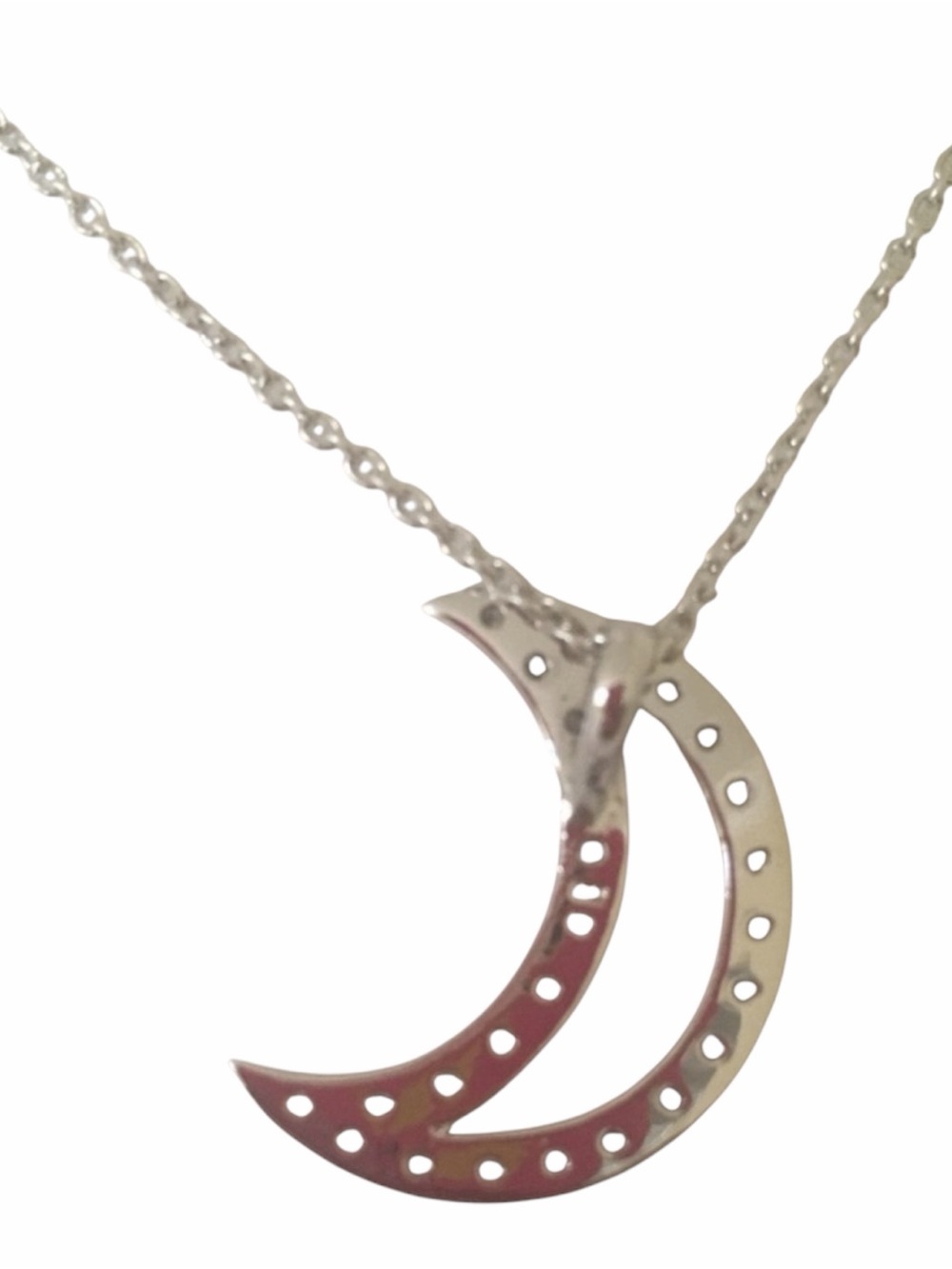 .925 Sterling Silver Pave CZ Crescent‎ Moon Necklace - Picture 4 of 5